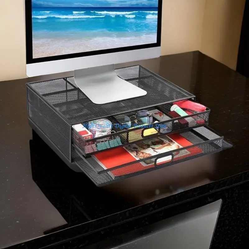 U2JE Monitor Komputer Berdiri Riser Monitor Riser Desktop dengan Laci Perlengkapan Kantor Sekolah