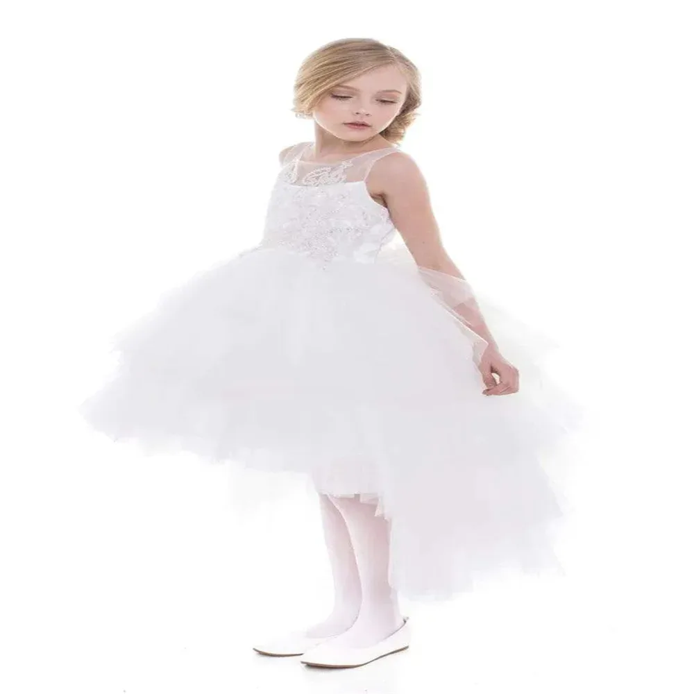 Lovely Flower Girl Dresses Birthday Appliques O-neck First Communion Wedding Custom Bespoke Occasion Princess Costume