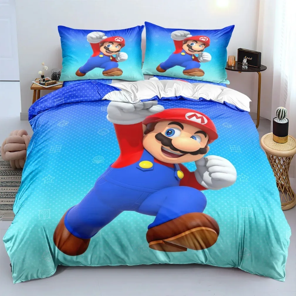 Cartoon Mario Print Duvet Cover Pillowcases Game Super Mario Bedding Set Adult and Children Bedding Set Luxury Birthday Gift