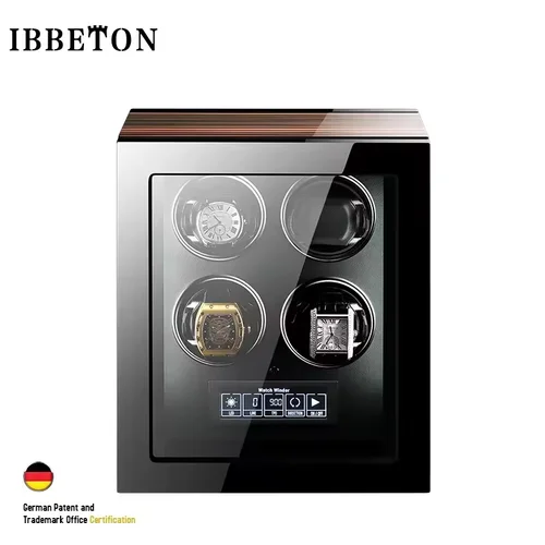 IBBETON 高品質ウォッチワインダー 2 4 6 9 スロット自動時計用マブチモーター LCD タッチスクリーン木製時計セーフティボックス