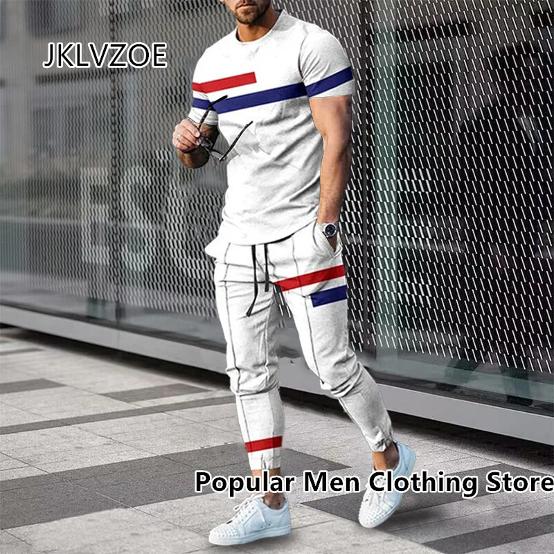 2023 Men's Clothing Tracksuit Set 2 Piece Outfits Sports Short Sleeves T-shirt+Long Pants Suit 3d Print Summer Casual Men Sets