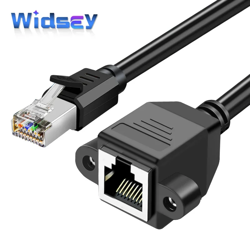 RJ45 Cat6A Male to Female Network Extension Cable with Ears Gigabit Shielded Network Connector Cat6A Female Head Shielded Wire