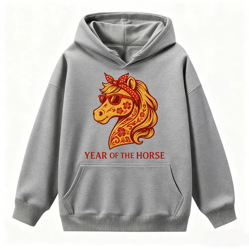 نظارات الحصان المضحكة ملابس النساء سنة صينية جديدة سعيدة للحصان 2026 كنزة قطيفة للجنسين موضة عطلة هوديس