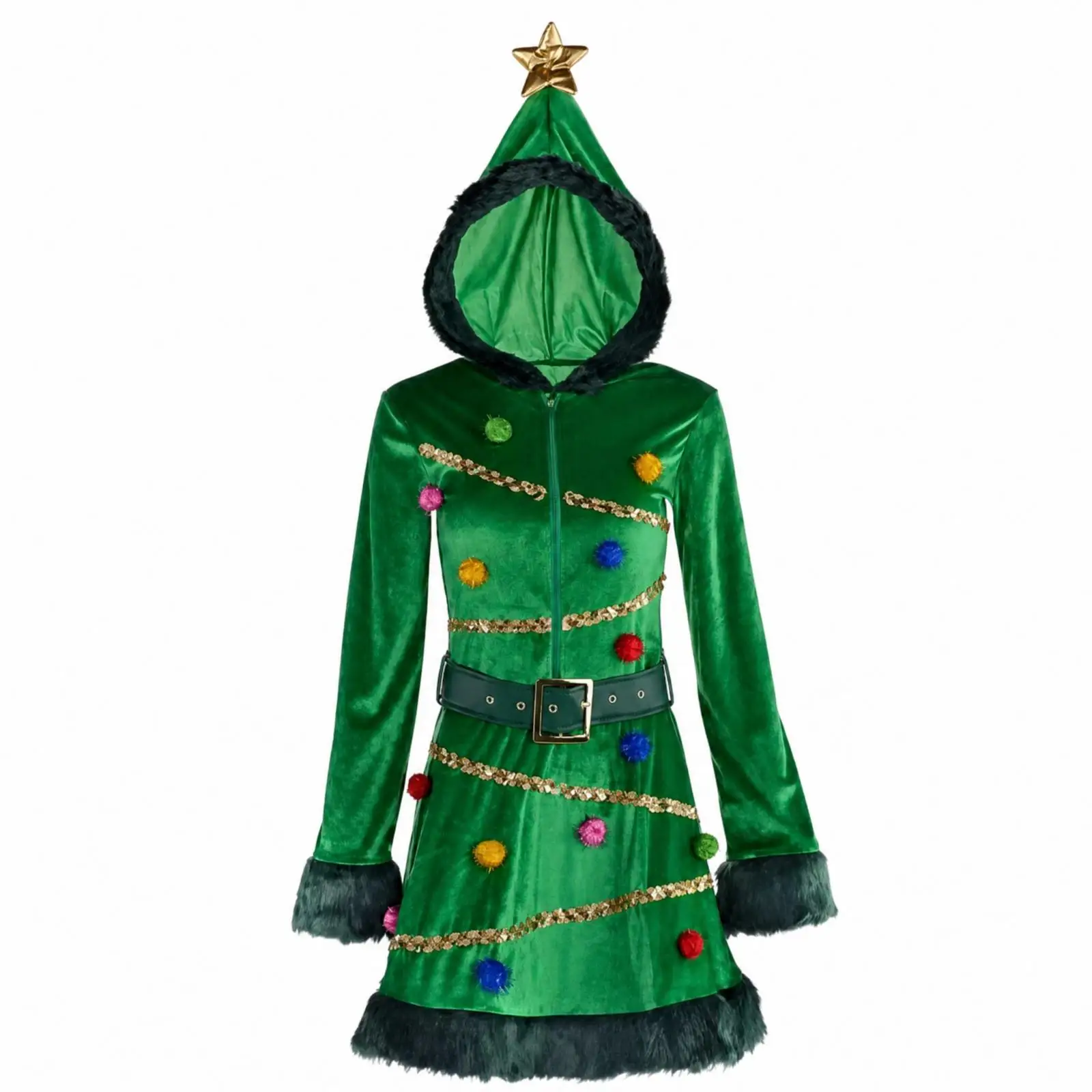 holiday-costume-soft-trimmed-trimmed-hooded-christmas-dress-with-pom-poms-for