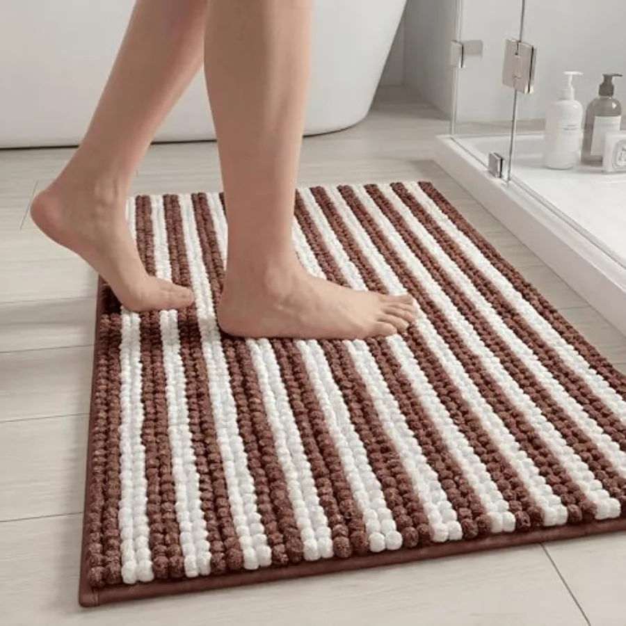 

Chenille Bathroom Rug Non Slip Washable, Absorbent Bath Mat with Quick Dry Surface and Durable Hot Melt Adhesive Backing for Fl