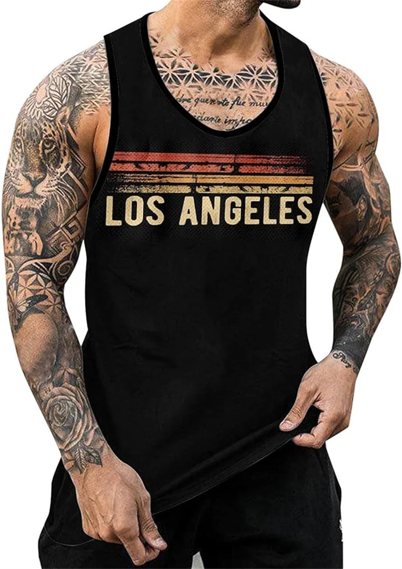 New Los Angeles Textual Printed Tank Top Men Clothing Vintage Fashion Streetwear Basketball Tank Tops Oversized Sleeveless Vest