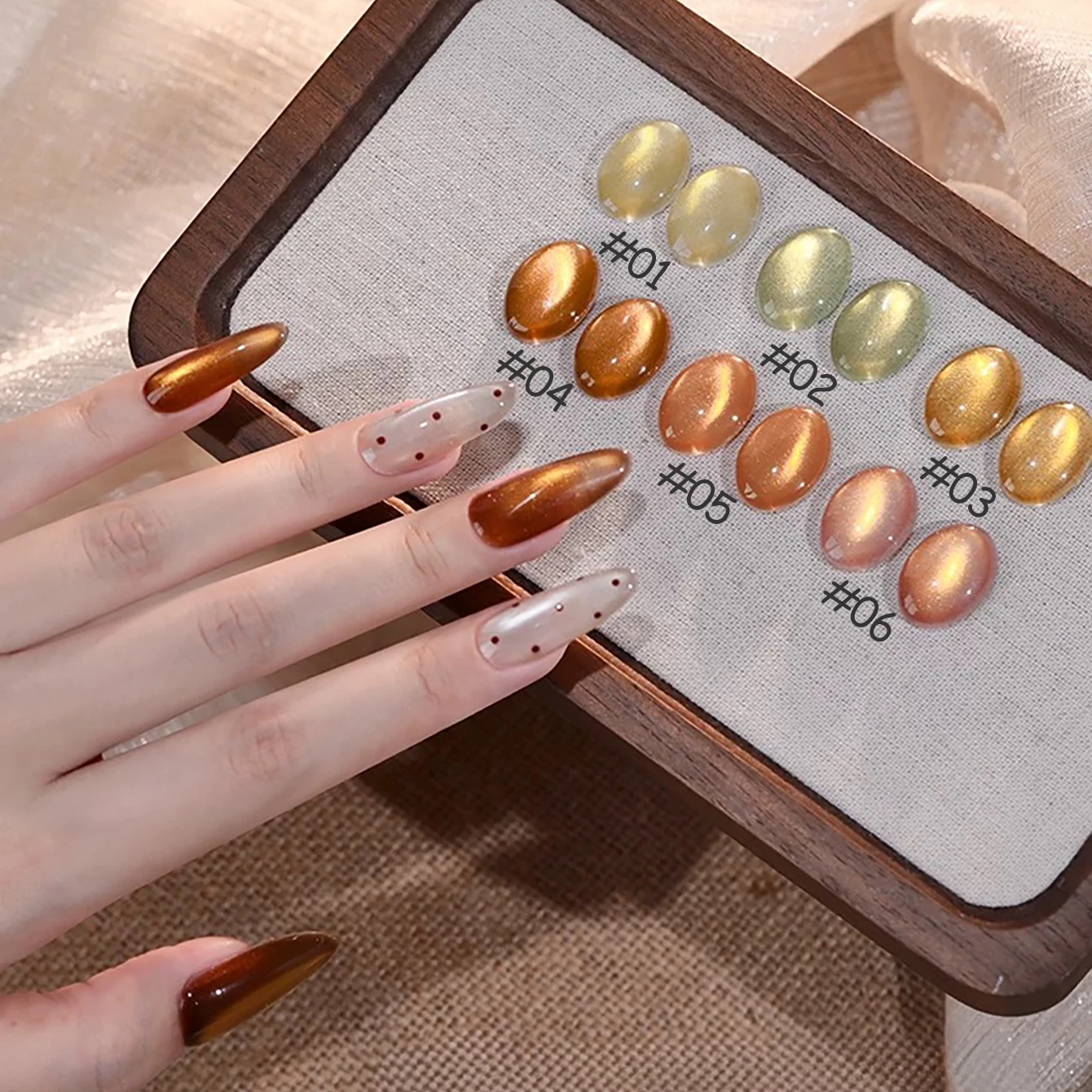 ยาทาเล็บเจลลูกปัดแก้วสีทอง WS สำหรับฤดูใบไม้ร่วงและฤดูหนาว 1 ชิ้น สำหรับตกแต่งเล็บ ทำเล็บในร้านทำเล็บ สีน้ำตาลอำพัน ลูกปัดแก้ว ช่วยให้เล็บขาวขึ้น เป็นที่นิยม