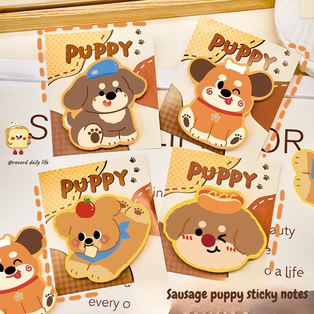 5Pcs/Lot Cute Cartoon Sausage Dog Sticky Notes Student Removable Message Memo Pad Stickers Kawaii Puppy Kids School Stationery