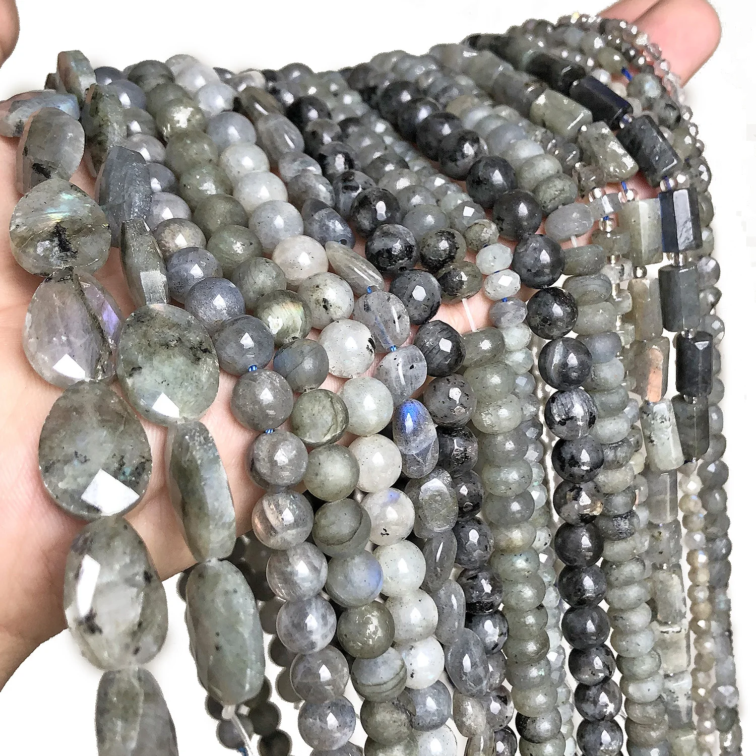 Natural Gray Labradorite Faceted Loose Stone Beads Round Heart Irregular Matte For DIY Making Bracelet Necklace Jewelry Charm