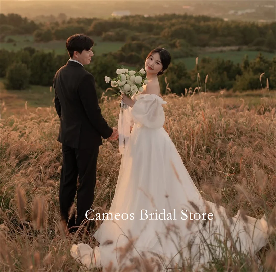 SONDR Customized Organza Wedding Dresses Sleeveless Off-Shoulder Korea Puff Sleeves A-Line Brides Gowns Women Bridal Dresses