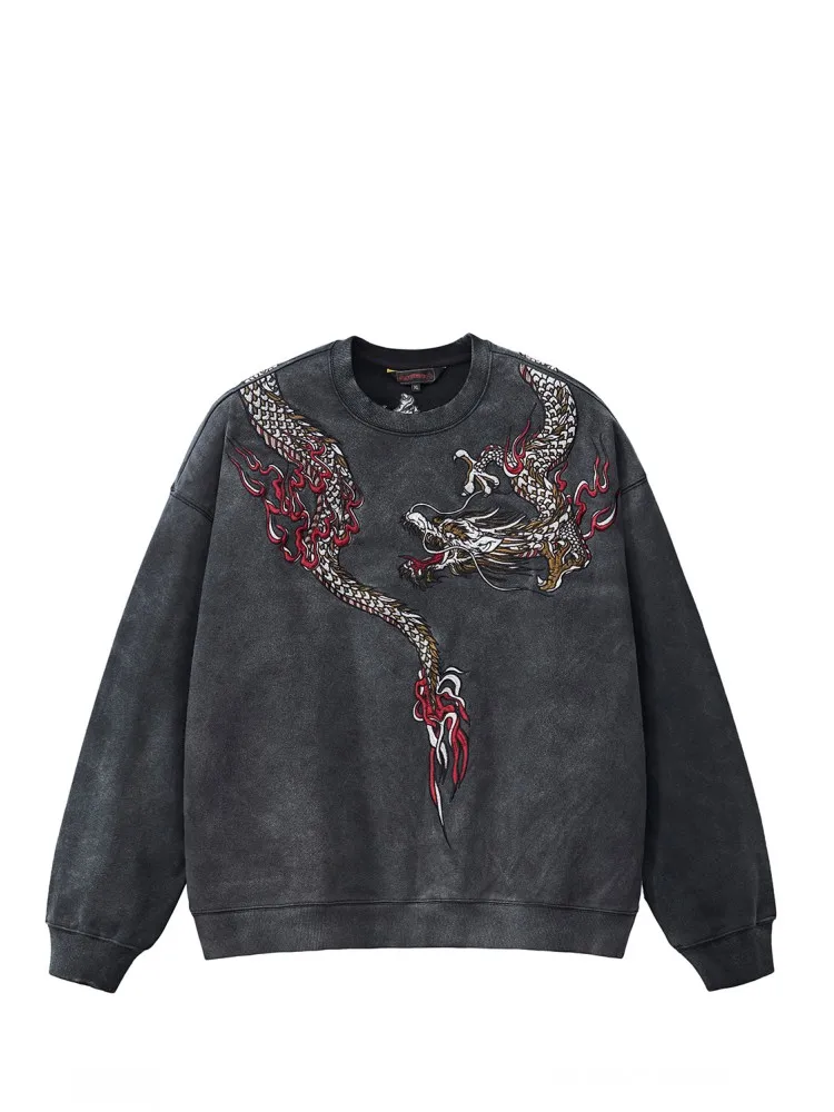 

100% Cotton Sweatshirt women,Embroidery Kylin Fish Deer Dragon Streetwear,Winter Autumn Pullover,New Fashion Women Clothes