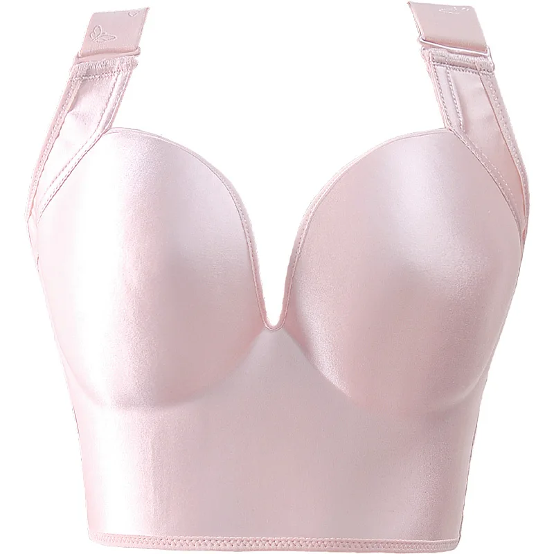 Mulher mais tamanho sutiãs sem anéis de aço lingerie sexy push up sem costura copo profundo sutiã ajustável alça de ombro confortável roupa interior