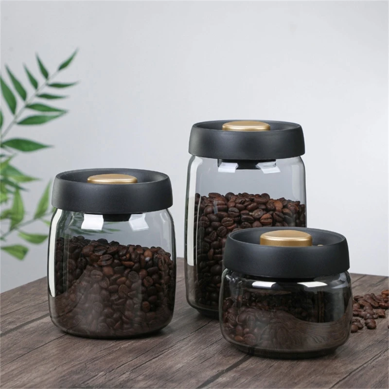 2Pcs Coffee Beans Vacuum Sealed Household Glass Storage Moisture-proof Air Extraction Transparent Storage T21C