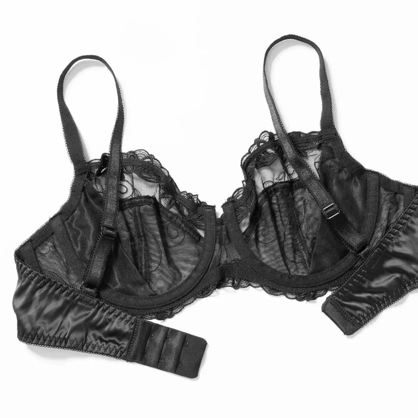 Wingslove Women Transparent Sexy Lace Bra Full Coverage Unline Bra Plus Size See-Through Underwire Lingerie Embroidery Underwear