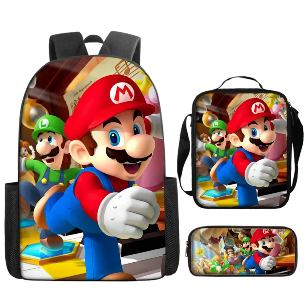 3PC-Set 3D New Movie Super Mario Brothers Mario Primary and Middle School Students Schoolbag Boys Girls Anime Cartoon Mochila