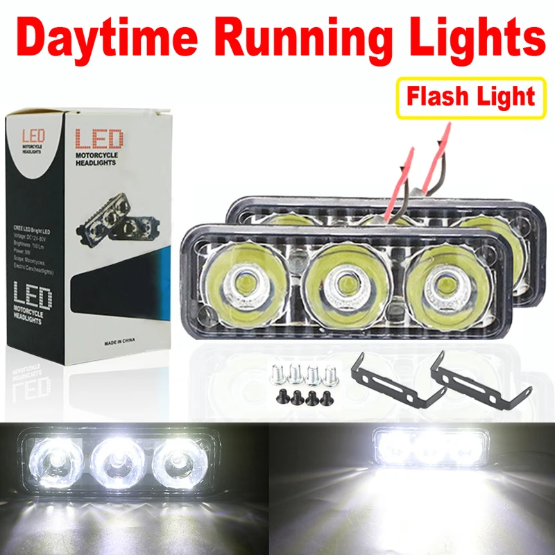 2Pcs Car LED DRL LED Daytime Running Light 12V Flash White 6000k Car High Power Day Lights DC Lens With Fog Lamps Waterproof