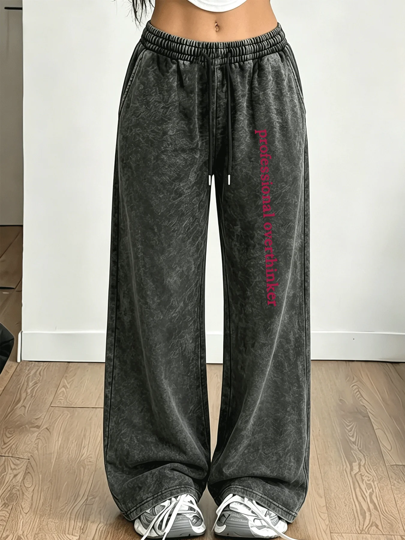 Vintage Washed Distressed Women's Trousers, Stylish, Comfortable and Versatile Letter Print Trousers