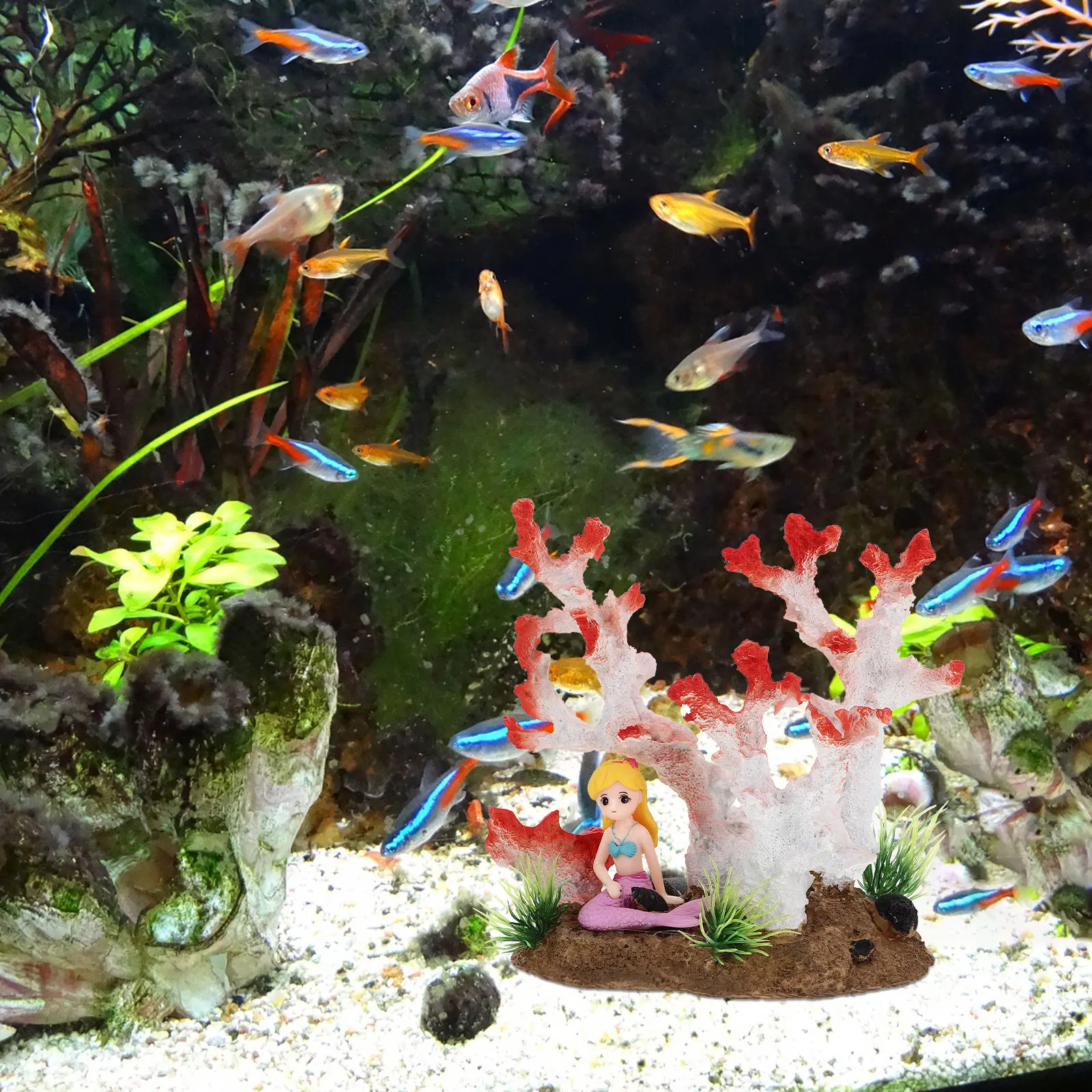 

Mermaid Coral Reef Statue Simulation Aquarium Decoration Elegant Imitation Coral Craft for Fish Tank Underwater Landscaping
