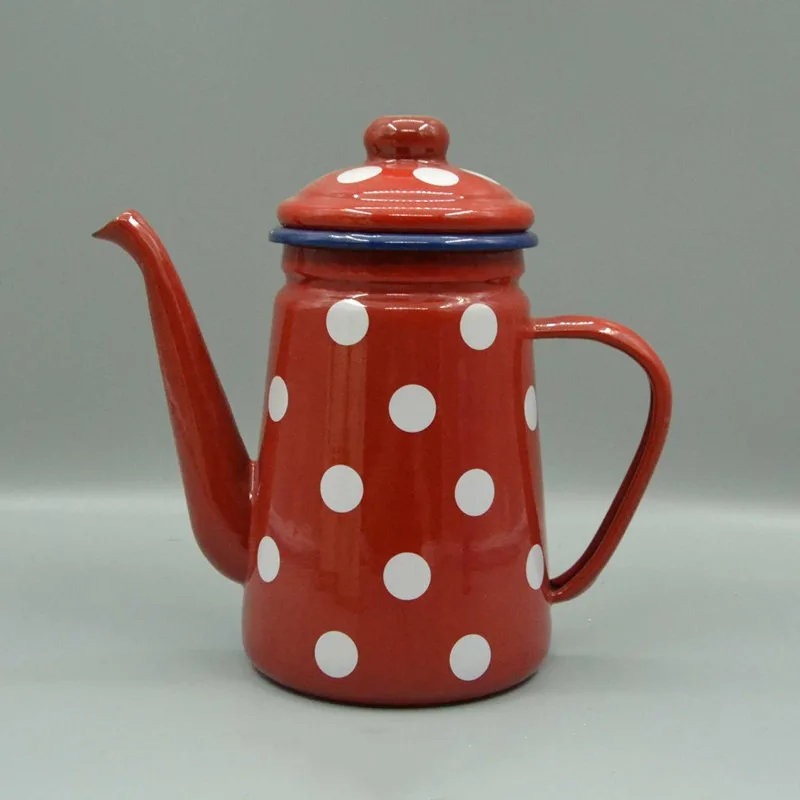 

1.1 L Kitchen Accessories Thickened Classic Red Polka Dot Enamel Kettle Teapot Coffee Pot Oil Jug