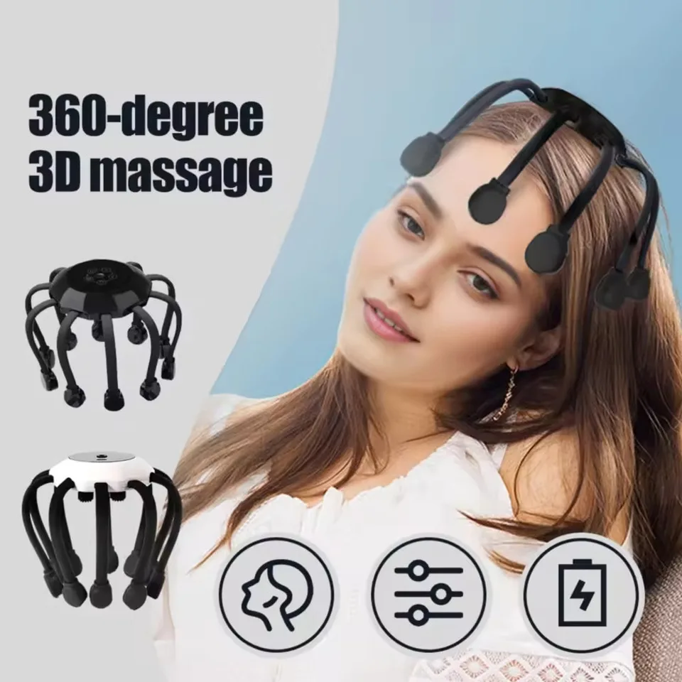 

EMS Pulse Электрический вибрационный массажер для головы осьминога 360-градусный снятие стресса вокруг головы, релаксационный массаж, устройство для облегчения боли
