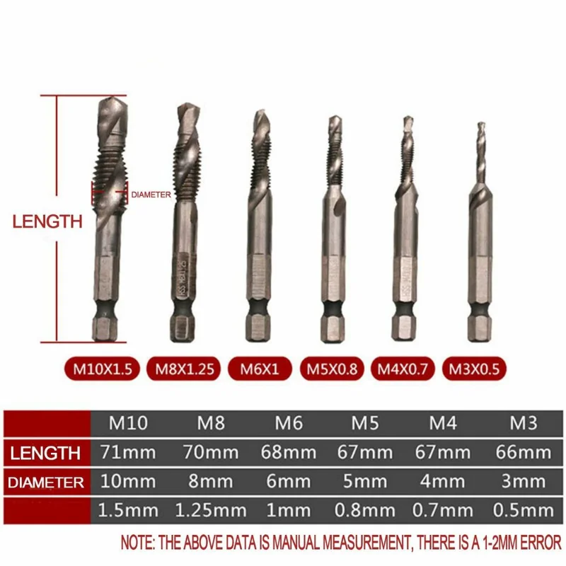 6Pcs Tap Drill Bit Hex Shank Titanium Plated HSS Screw Thread Bit Screw Machine Compound Tap M3 M4 M5 M6 M8 M10 Hand Tools
