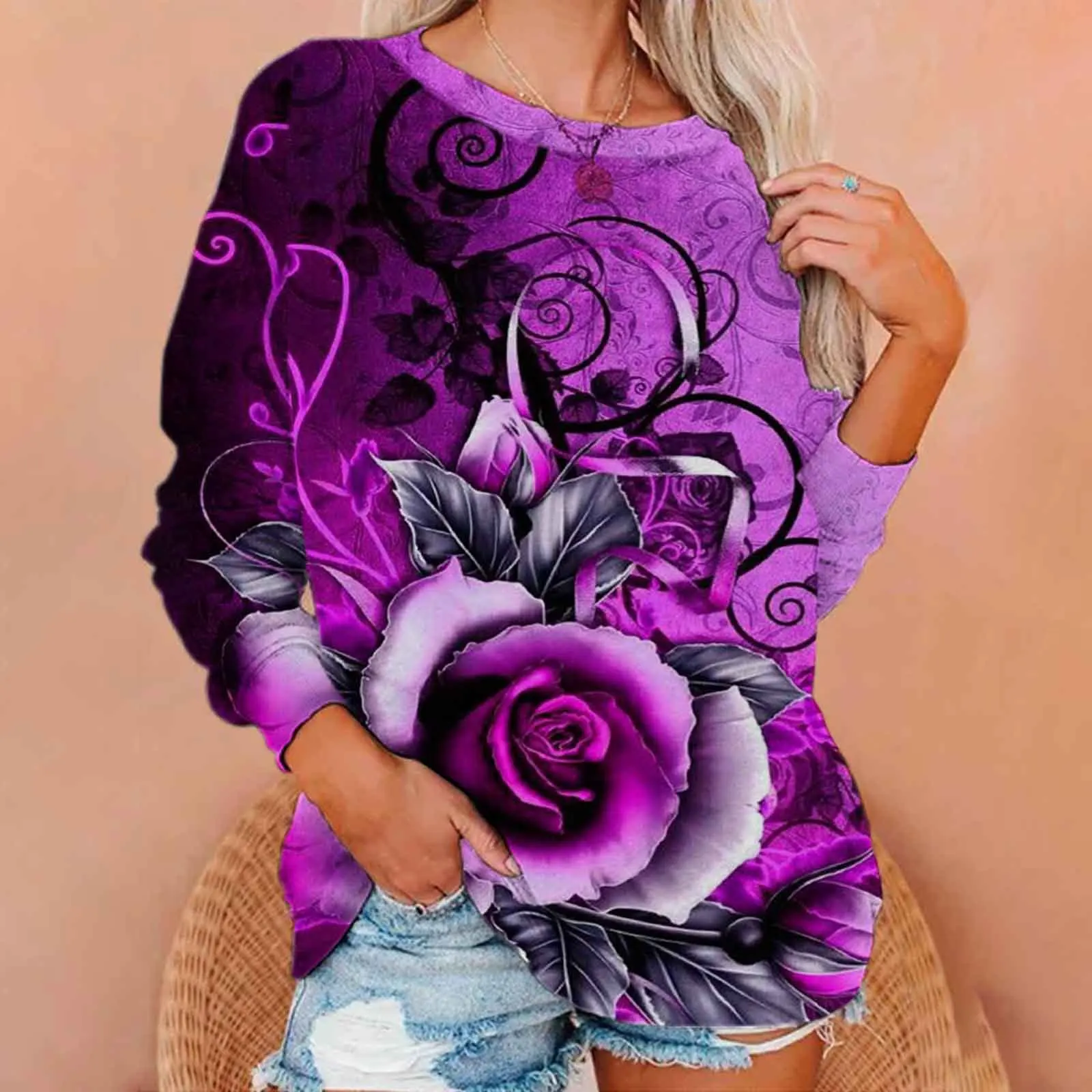 Mode Bloemen Bloem 3D Print Sweatshirts Vrouwen Raglan Lange Mouwen Hoodie Casual Trui Harajuku Y2k Tops Vrouwelijke Kleding