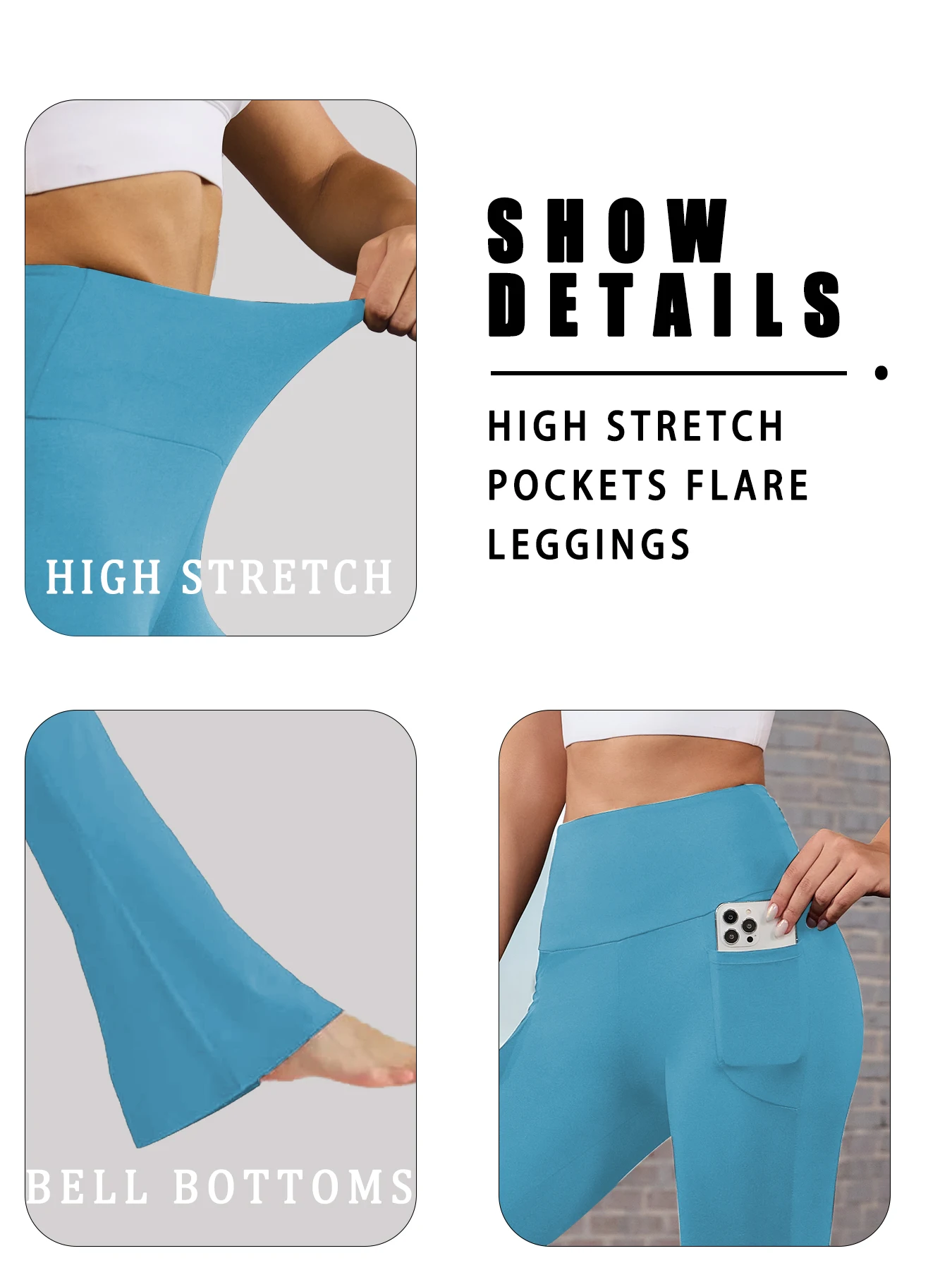 Women Super Soft Flare Pants with Pockets High Waisted Tummy Control No See Thr… - Image 4