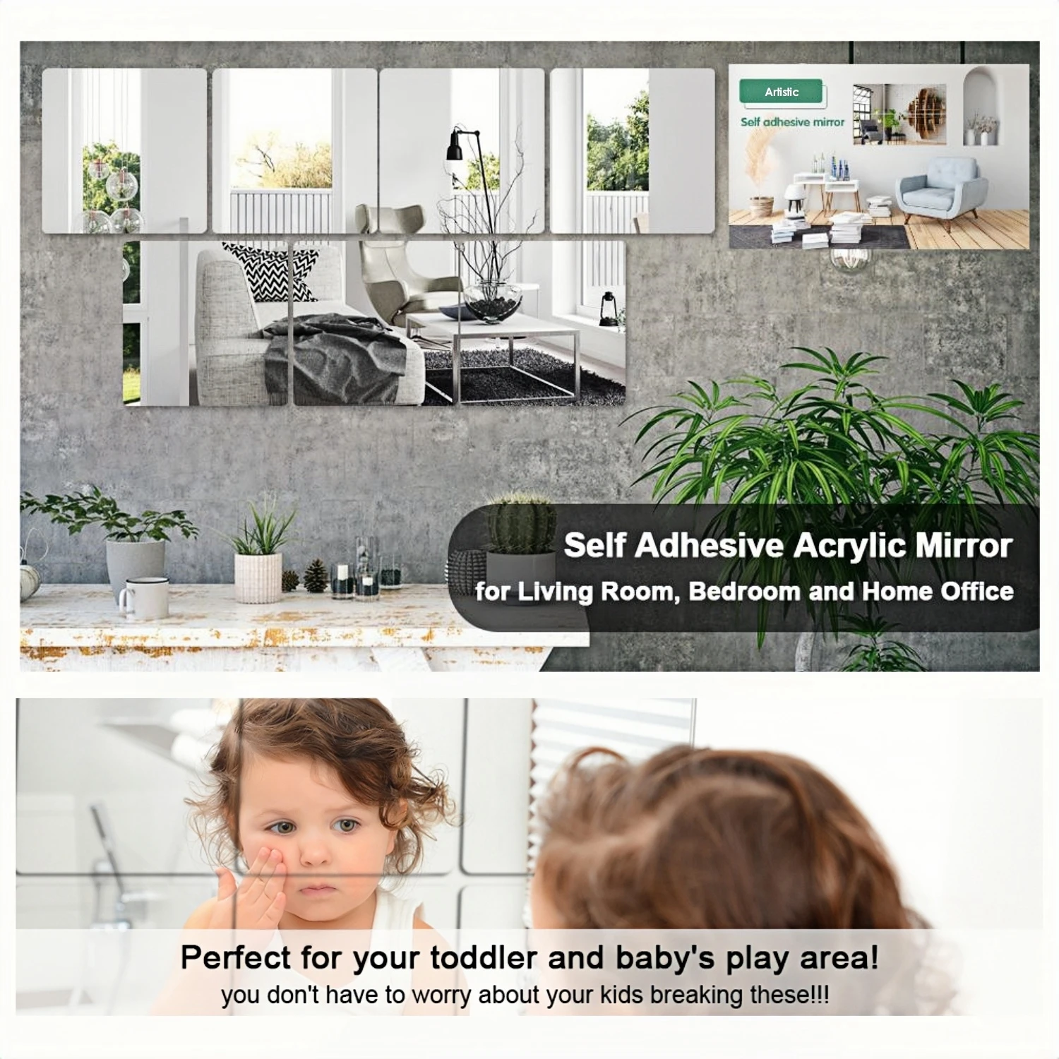 Self Adhesive Acrylic Mirror Flexible Plastic Mirror Sheets Wall Stickers 2MM Thick Wall Mirror for Home Gym, Bedroom, Bathroom