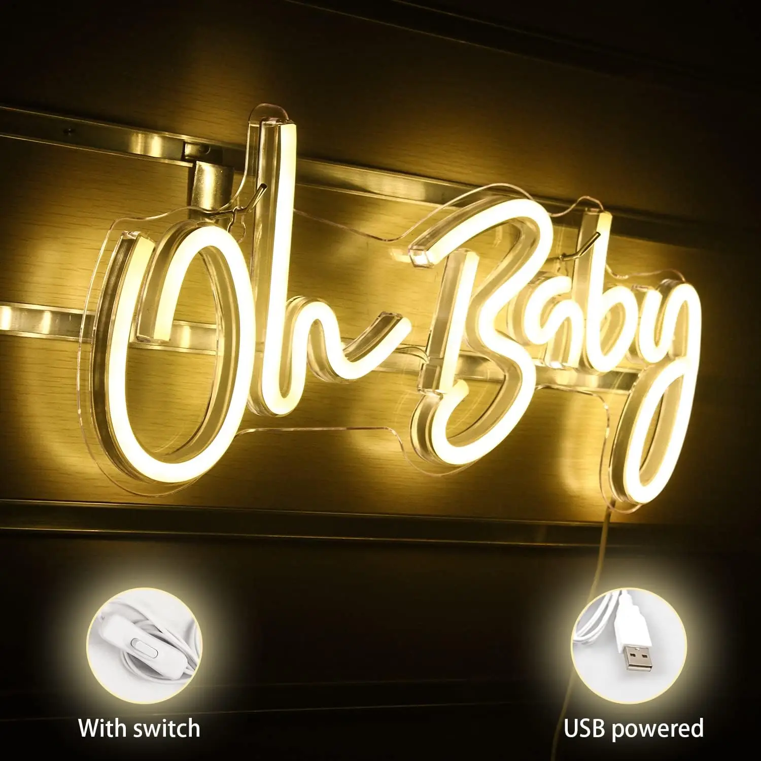 Oh Baby LED Neon Sign Lights Good Vibes On/Off Switch Gaming Large Neon Signs Wall Art Decor Neon Lamp Queen Party Night Lights