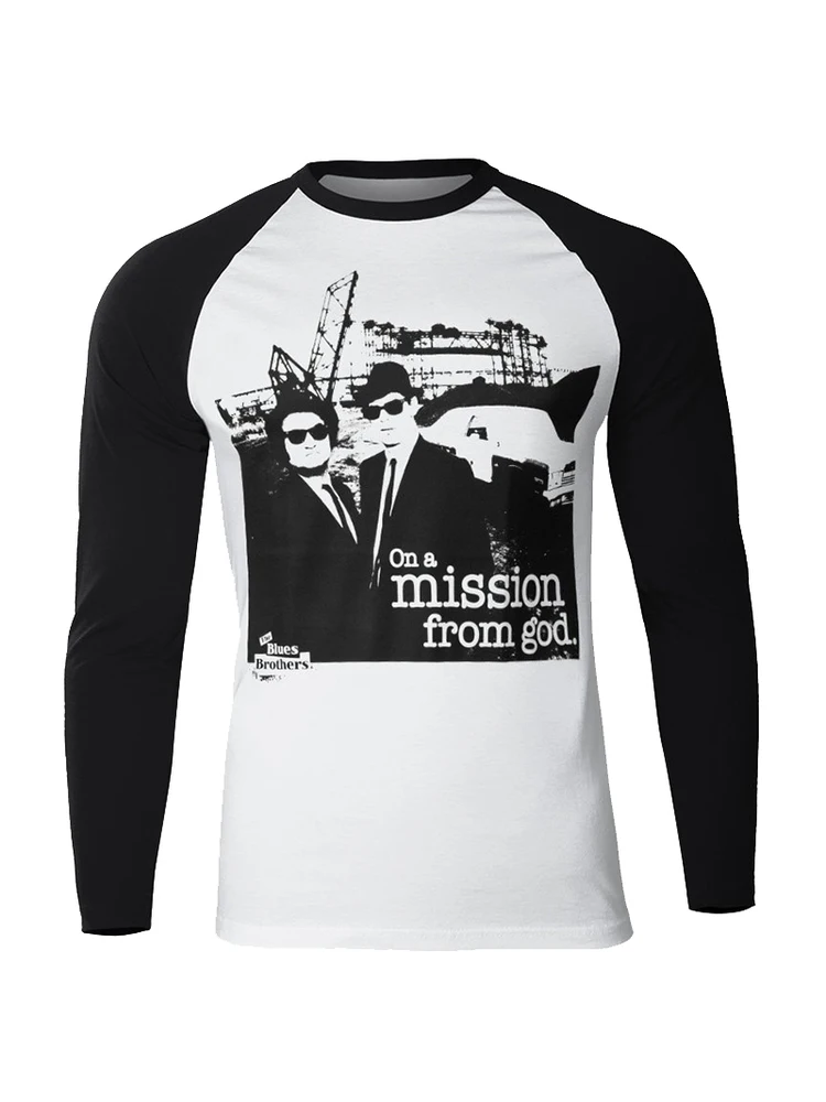 

Blue Brothers Punk Style Long Sleeve T-Shirt Retro Shoulder Print Cotton Men's Fashionable Breathable Casual Streetwear