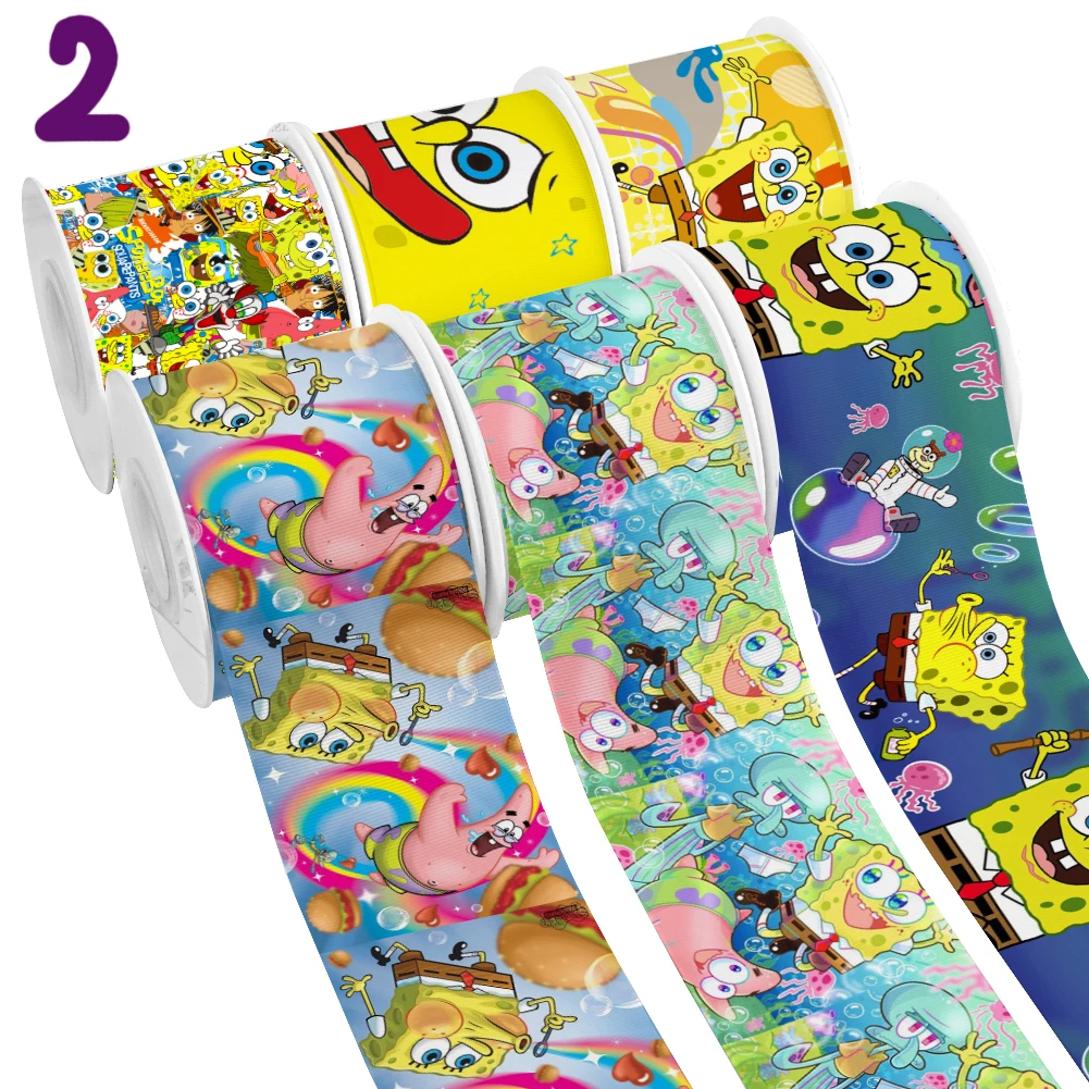 Cartoon Design SpongeBob Printed Grosgrain Ribbon for Cheer Bows DIY Girl Headwear Hair Bows 10yards Satin Ribbon