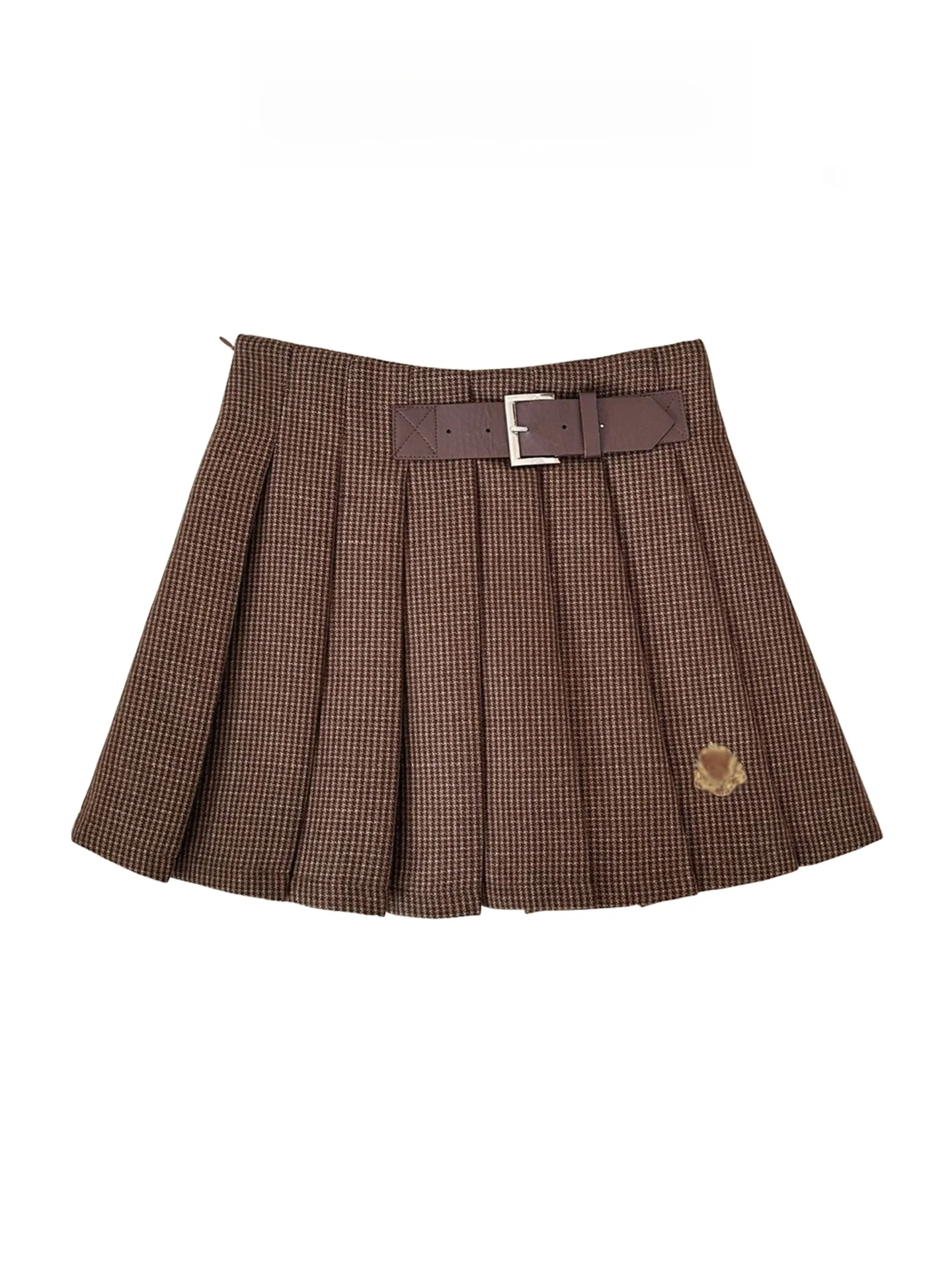 

High Waist Plaid Woolen Skirt Women's Autumn Winter Retro Embroidered Pleated A-Line Skirt Casual Stand Fit Zipper