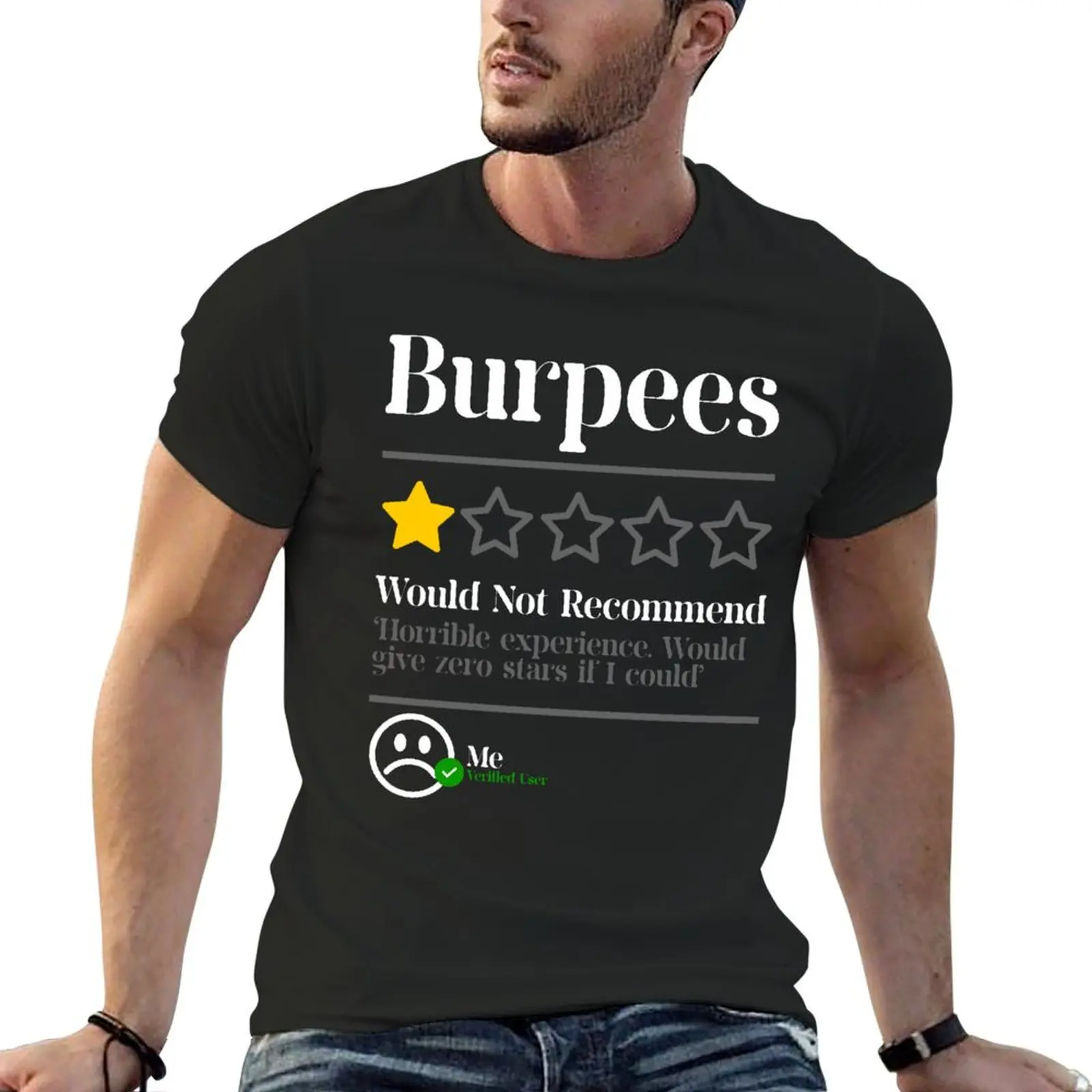 

Burpees Do Not Recommend 1 Star Rating Funny Gym Workout NL T-Shirt vintage t shirts man clothes blue archive Men's t shirts