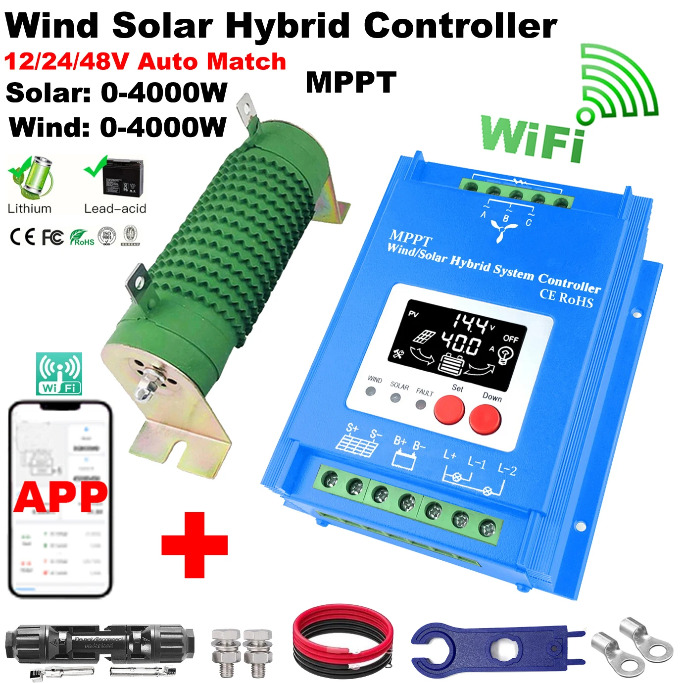 8000W 12V 24V 0~4000W Wind 0~4000W Solar MPPT Wind Solar Hybrid Controller Pioneer Version Charge Lithium Lead Acid GEL Battery