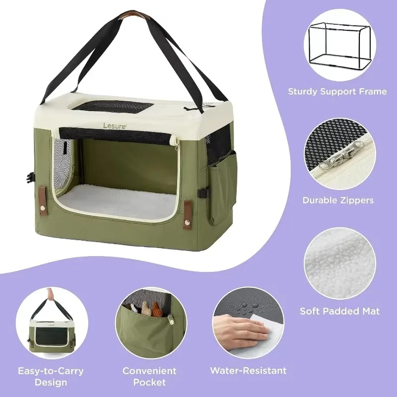 Collapsible Travel Dog Crate for Small Dogs, Portable Soft Dog Crate for Outdoor & Indoor, Folding Fabric Dog Kennel