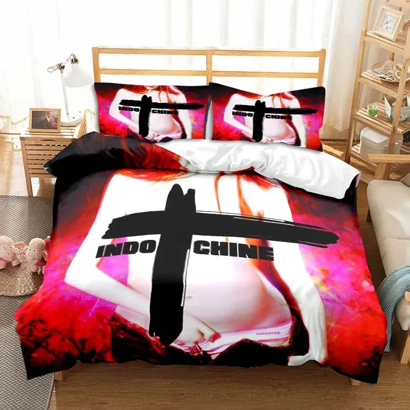 

3D Print Indochine Rock Logo Bedding Set Double Twin King Duvet Cover Comforter Pillowcase Boys Girls Adults Bedroom