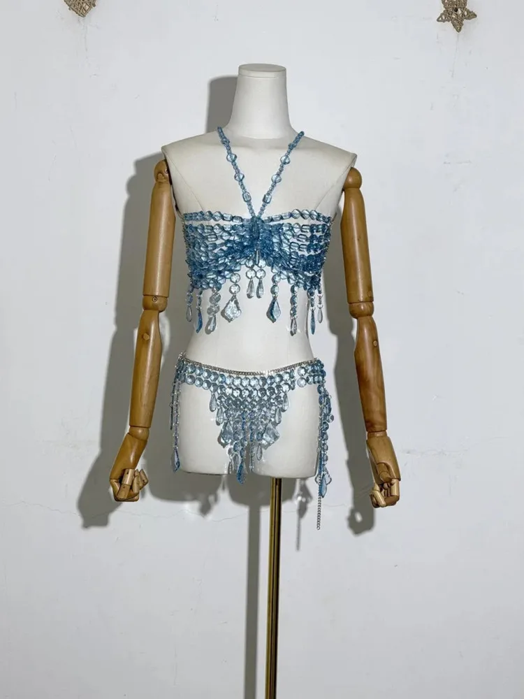 

Women Crystal Bead Women Handmade Vest Sexy Streetwear Bra Top Hollow Out Body Chain Holiday Beachwear Summer New 2025 Chic Tops