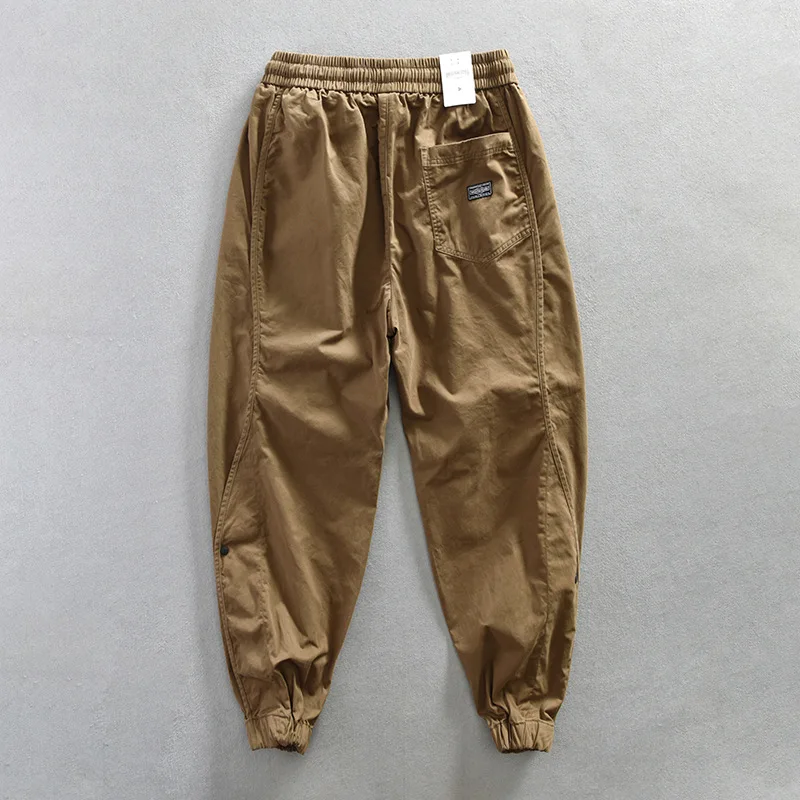 Spring Summer Thin Fashion Small Foot Elastic Drawstring Design Sense Japanese Cargo Wind Cotton Pants Men Bundle Feet