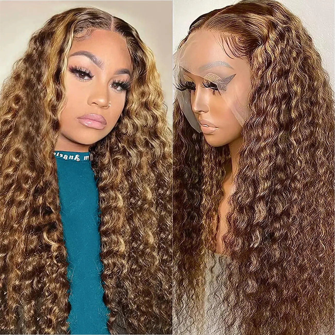 Highlight Honey Blonde Curly Water Wave 13x6 HD Lace Frontal Wig 100% Human Hair 13x4 13x5 Ombre Deep Wave Human Hair Wigs