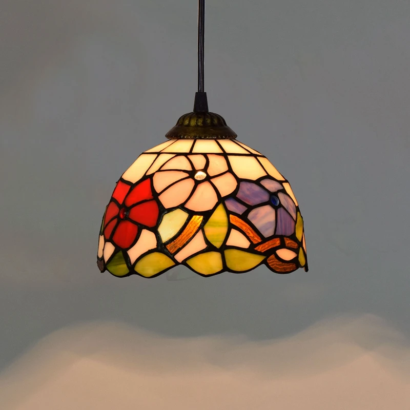 

8-inch Creative Red Morning Glory Garden Restaurant Bar Club Corridor Balcony Light Tiffany Colored Glass Small Pendent Lamp