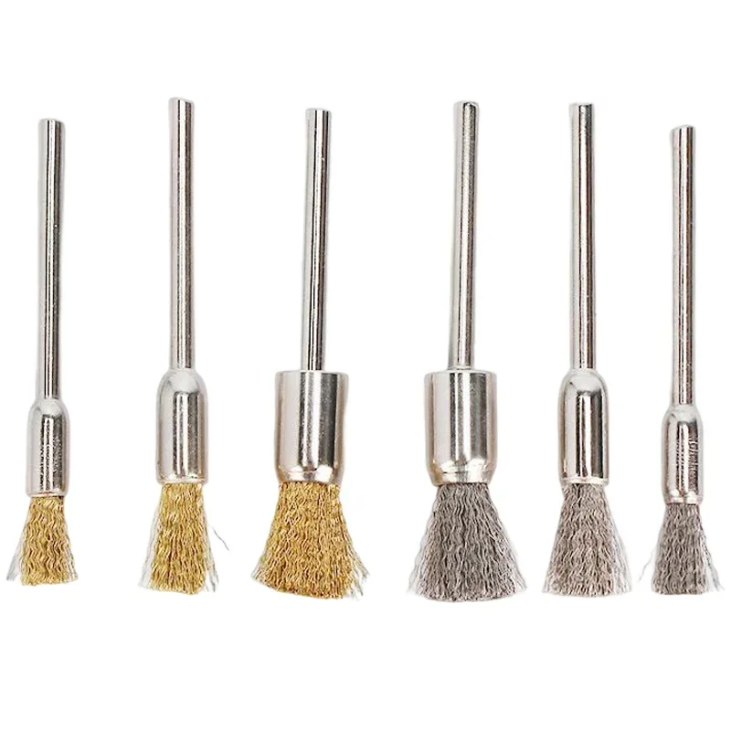 15pcs Mini Brass Steel Wire Wheel Brush Brushes With Shank Pencil Polishing Deburring Grinding Cleaning Rotary Tool Power Tools