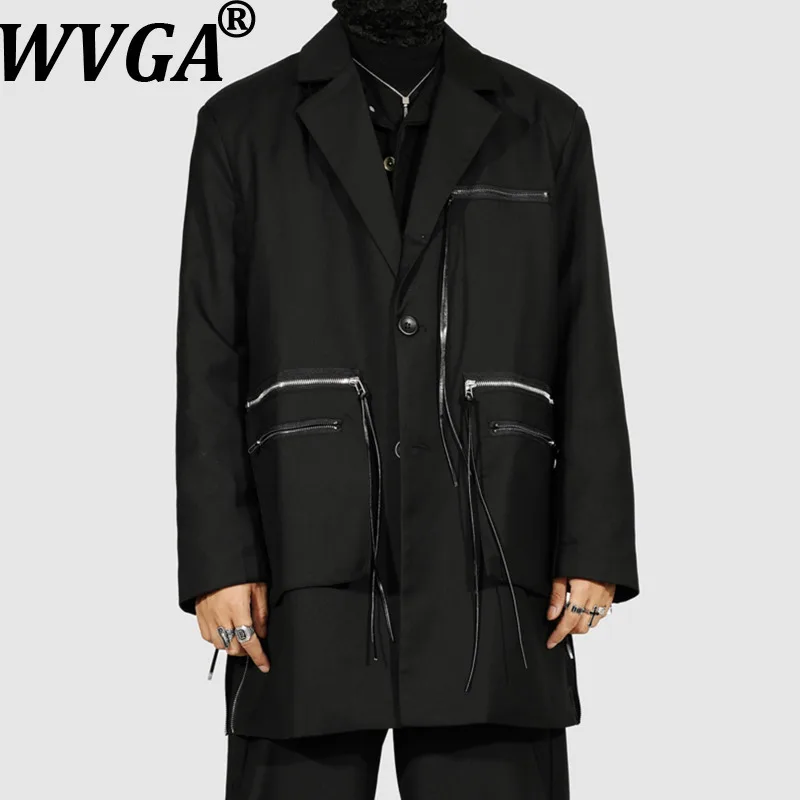 

WVGA весна осень новый мужской отложной воротник на молнии большой пиджак нишевый шикарный повседневный пиджак с длинными рукавами Ins W14742