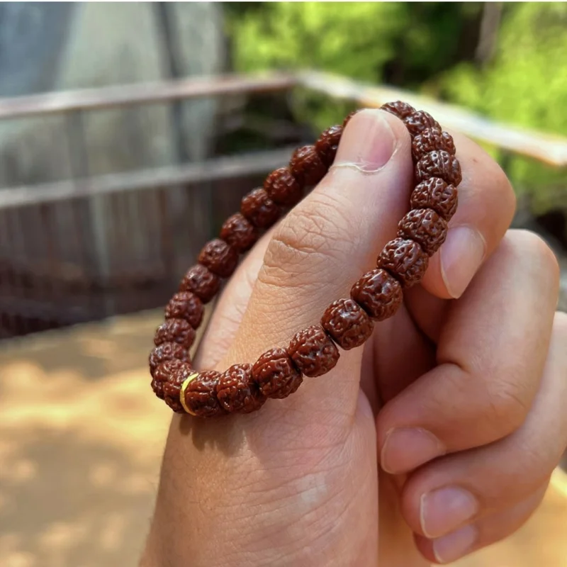 -polished aged small Rudraksha beads single-loop bracelet, Tibetan-style plum blossom short-stemmed disc-shaped full-