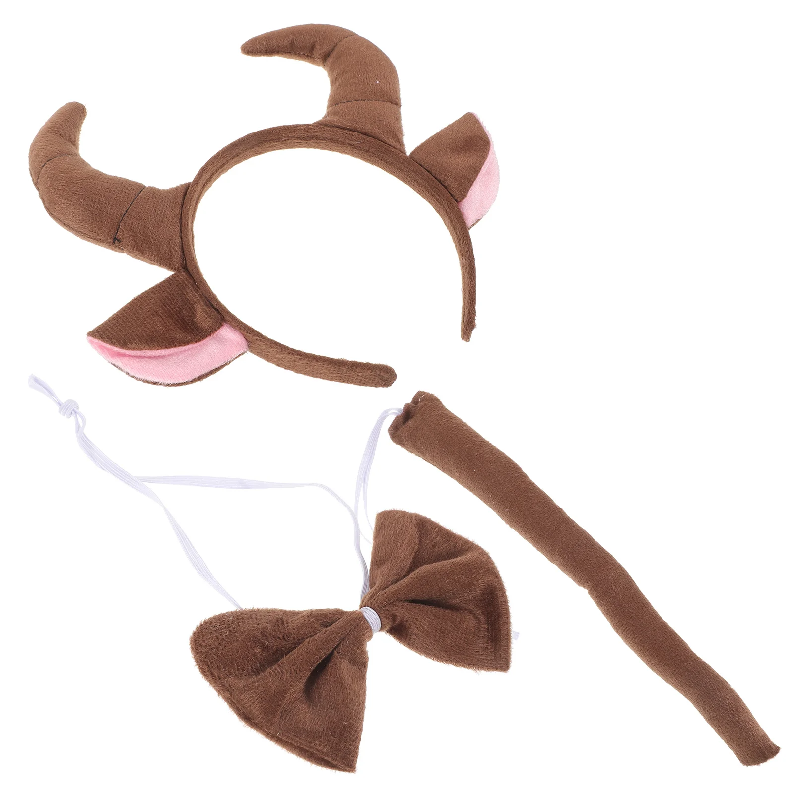 3Pcs Kids Cow Costume Set Headband Bow Tie Tail for Themed Parties Cosplay Halloween Kids Performance Costume Cosplay Suit