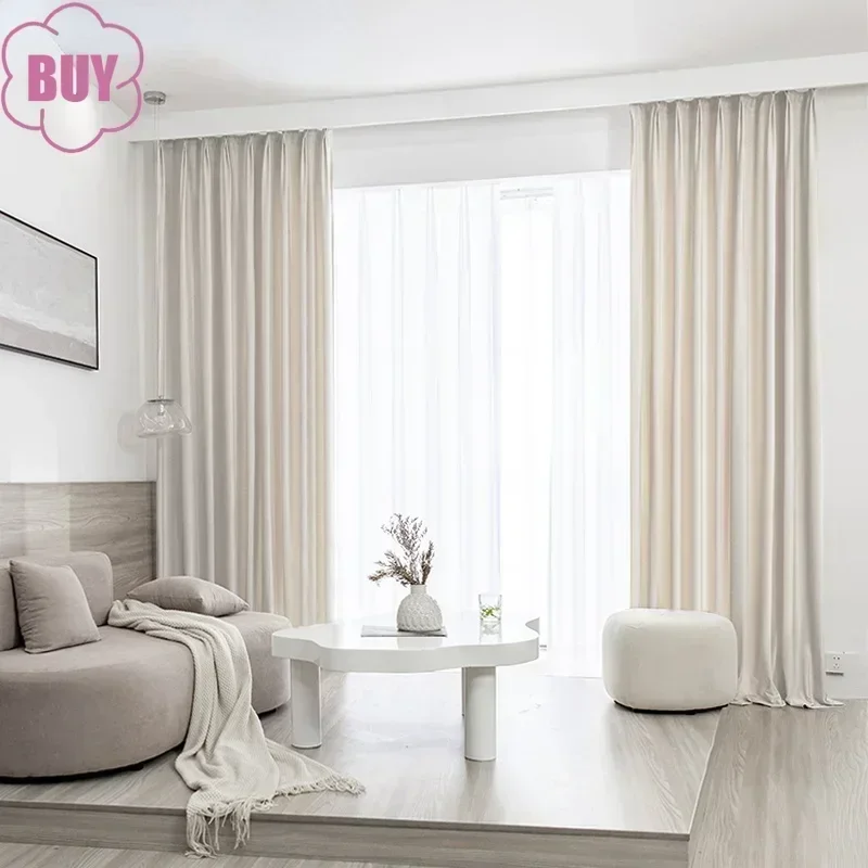 2024Nordic Curtains for Living Dining Room Bedroom Simple Light Luxury Milky White Bay Window Velvet Cloth Curtain French Window