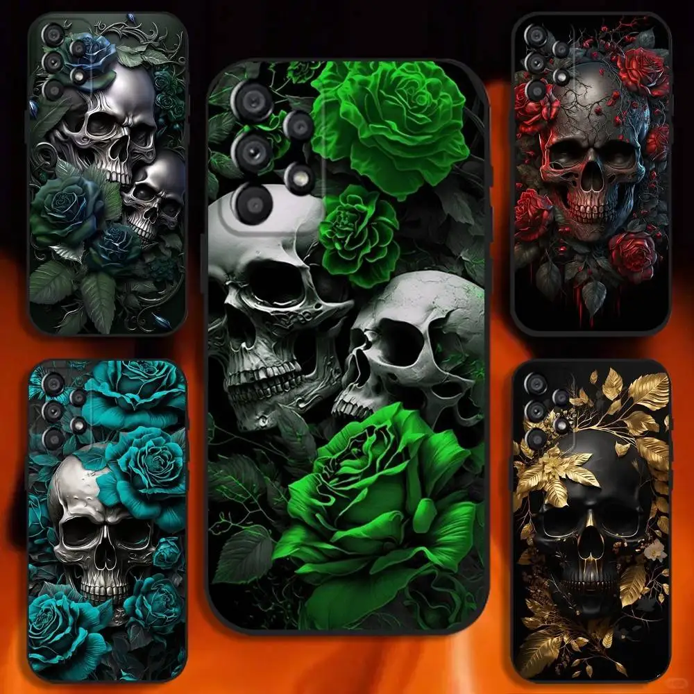 

Beautiful Death Gothic Fashion Skull Phone Case For Samsung Galaxy A20,A21s,A22,A31,A32,A52,A53,A72,73,A80 Soft Black Cover