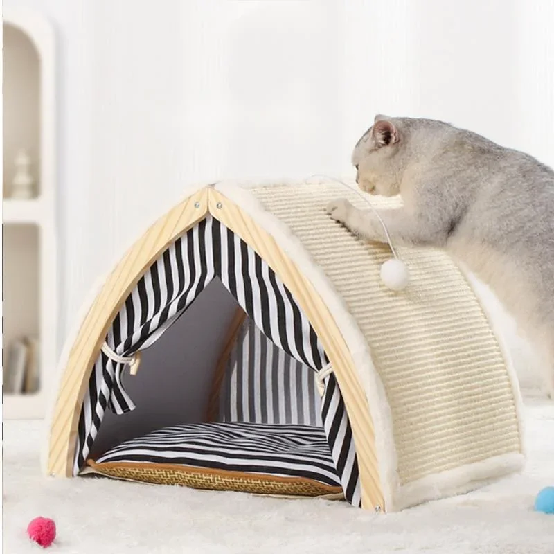 Sisal Integrated Cat Nest Universal Cat Tent Multi-Functional Scratching Board Warm Pet Nest Ideal for Winter Four Seasons