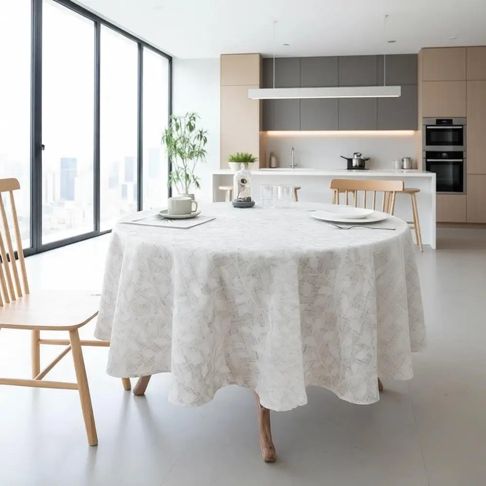 

Круглая скатерть с растительным принтом на бежевой ткани, устойчивая к складкам и пыли, идеально подходит для дома, вечеринок, пикников и патио, в ботаническом стиле.