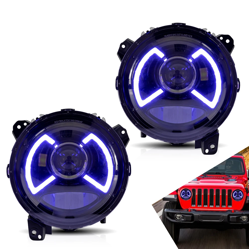 Headlamp Assembly for Jeep Wrangler 2018 2019 2020 Head Light with Moving Turn Signal Dual Beam Lens Car Accessories