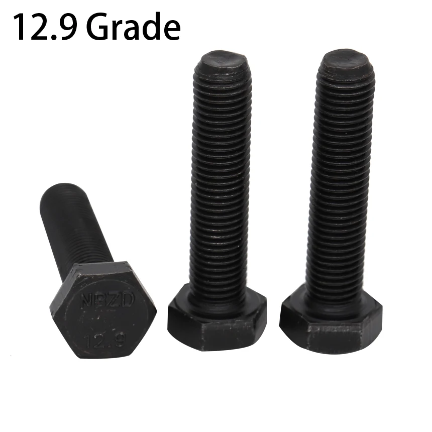 

M5/M6/M8/M10/M12/M14/M16 8-50mm Black Grade 12.9 Carbon Steel Metric Thread GB5783 DIN933 External Hex Hexagon Head Screw Bolt